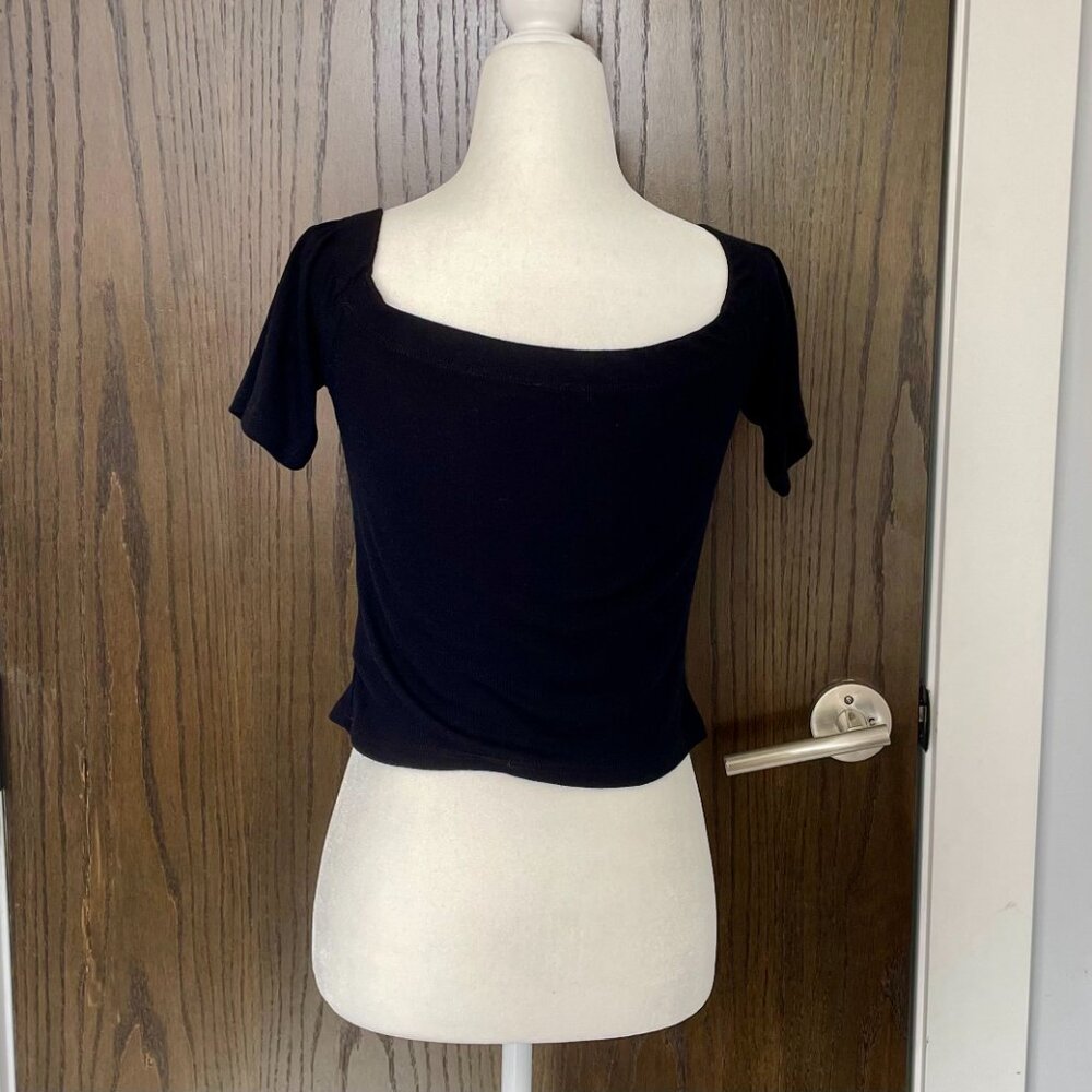 Black Ribbed Off the Shoulder Top - Picture 3 of 7